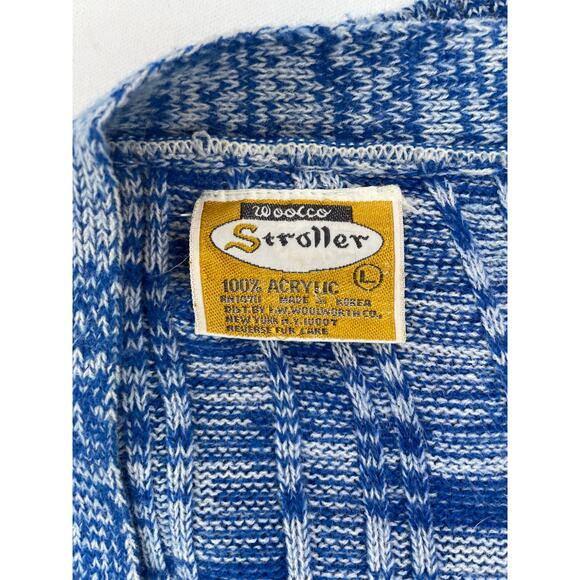 VTG Wocco Blue Marled Knit Belted Cardigan Womens Sz L 70s 80s Retro Cottagecore - Picture 2 of 8